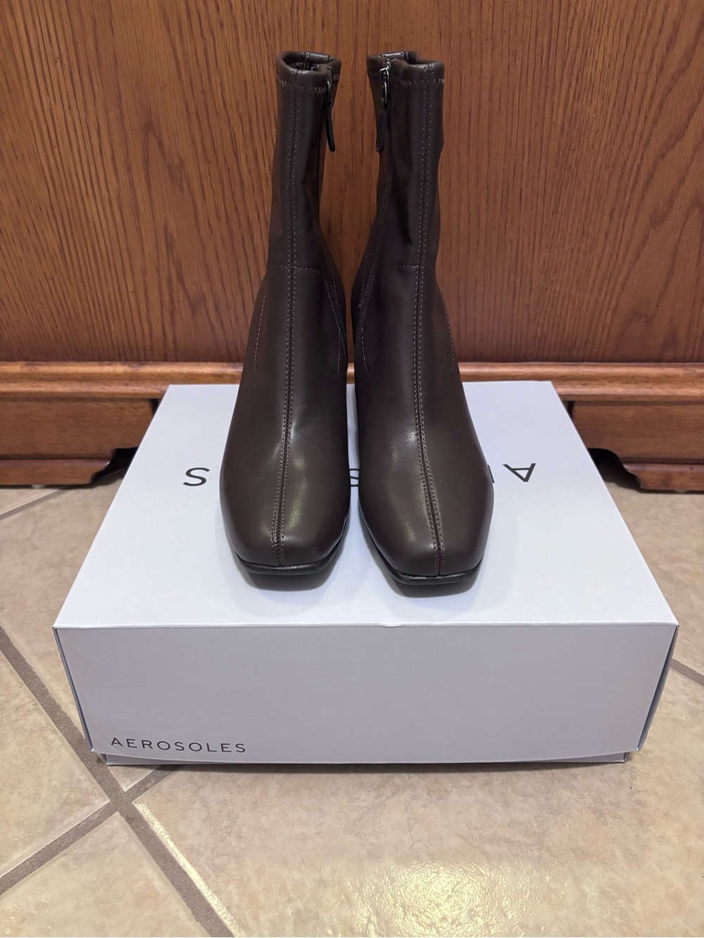 AEROSOLES Dark Brown Square-Toe Ankle Booties